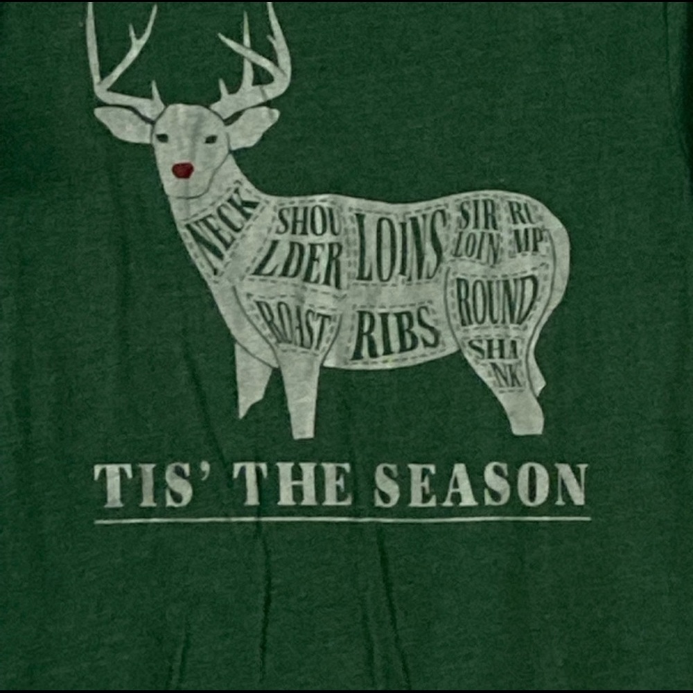 ISO small men’s Old Navy Tis the season deer Christmas shirt green